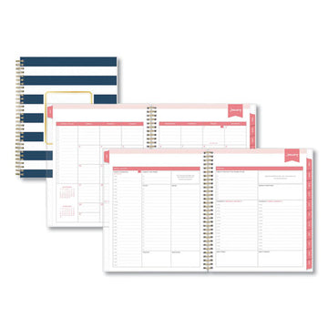 Blue Sky® Day Designer Navy Stripe Daily-monthly Planner, Navy Stripe Artwork, 10 X 8, Navy-white Cover, 12-month (jan To Dec): 2022 freeshipping - TVN Wholesale